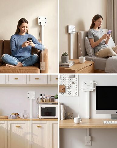 Electrical Outlet Extender Stick, 4 AC Outlets, 1 USB-A & 3 USB-C (PD20W), 1675W Power, 180° Rotation, 52cm Adjustable Length, Surge Protection, Ideal for Desks, Nightstands & More in Saudi Arabia