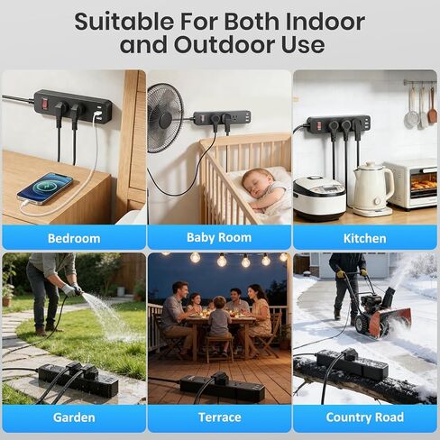 Outdoor Power Strip Weatherproof, IPX6 Waterproof Surge Protector, Shockproof with 3 Wide Outlet & 3 USB Ports, 6FT Long Extension Cord, Wall Mountable for Outdoor Garden, Patio & Camping (6 FT) in Saudi Arabia