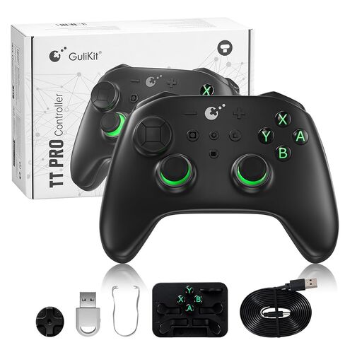 GuliKit TT Pro Wireless Controller for PC, Android, iOS, Switch 1/2, 720° Adjustable TMR Joystick, with 950mAh Long-Lasting Battery, Switch Wake-Up Function and 4 Detachable Metal Back Buttons-Black Green in Saudi Arabia