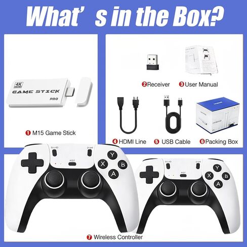 M15 2026 ترقية Retro Game Stick Pro، 128 جيجابايت، وحدة تحكم ألعاب قديمة، التوصيل والتشغيل لأجهزة الكمبيوتر التلفزيونية in Saudi Arabia