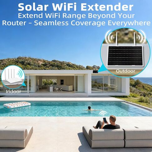 Solar Outdoor WiFi Extender, Coverage Up to 200 Feet,2.4G WiFi Extender,Wireless Signal Booster, WiFi Repeater 300Mbps,WiFi Amplifier with 27000mAh Battery (33 * 25) in Saudi Arabia