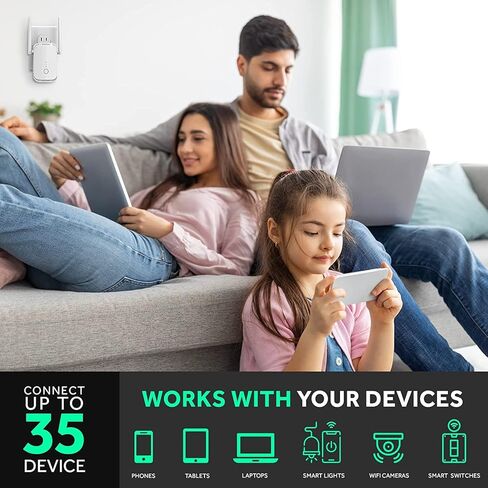 Powerful WiFi Extender Signal Booster, Up to 10,000 Sq Ft & 50 Devices, Whole Home Coverage Internet Repeater with Ethernet Port, Works with Any Router | Plug and Play in Saudi Arabia