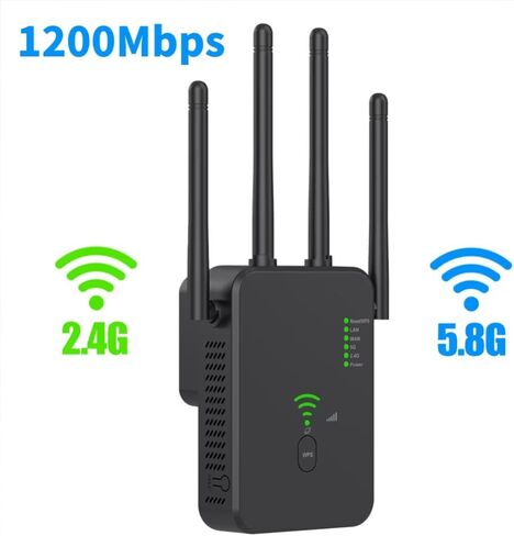 WiFi Extender, Fastest WiFi Booster 1200Mbps Dual Band (5GHz/2.4GHz) WiFi Extenders Signal Booster for Home, WiFi Repeater with Ethernet Port (Black) in Saudi Arabia