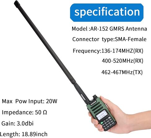 ABBREE GMRS Radio Antenna 18.89 inch SMA Female CS Tactical Antenna for Baofeng UV-5R AR-152 UV-82 BF-888S and GM-15 Pro GMRS GM-5RH UV-5G Plus TD-H3 Handheld Radio Antennas in Saudi Arabia