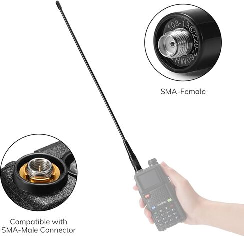 BAOFENG V100C Airband وهوائي 1.25 متر لأجهزة الراديو المحمولة، 87-136 ميجا هرتز و200-299 ميجا هرتز SMA-أنثى هوائي ثنائي النطاق، 14.8 بوصة سوط مرن، متوافق مع سلسلة Baofeng UV-32، 5RM، K5PLUS، GS-10B، GM-30 in Saudi Arabia