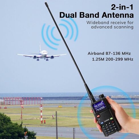 BAOFENG V100C Airband وهوائي 1.25 متر لأجهزة الراديو المحمولة، 87-136 ميجا هرتز و200-299 ميجا هرتز SMA-أنثى هوائي ثنائي النطاق، 14.8 بوصة سوط مرن، متوافق مع سلسلة Baofeng UV-32، 5RM، K5PLUS، GS-10B، GM-30 in Saudi Arabia