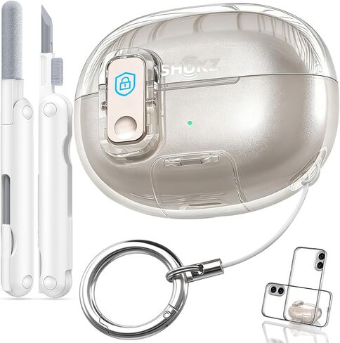for SHOKZ OpenDots ONE Case with Safety Lock & Phone Stand,Soft TPU Clear Case Drop Protective for SHOKZ OpenDots One's Earbuds with Cleaning Kit & Keychain for Men Women-(Clear+White) in Saudi Arabia