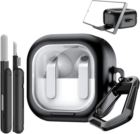 TiMOVO Clear Case for Galaxy Buds 4 & Galaxy Buds 4 Pro (2026) with Secure Lock, TPU Hard Shell Transparent Cover for Samsung Buds 4 Pro with Phone Stand Function, Cleaning Kit & Keychain, Black in Saudi Arabia