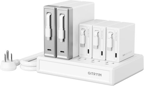 محطة شحن الكمبيوتر المحمول Gitryin، 2 * 140 وات، شواحن USB C قابلة للسحب 3 * 65 وات، 10 منافذ من النوع C مع شريط طاقة تبريد، محور شحن 475 وات in Kuwait