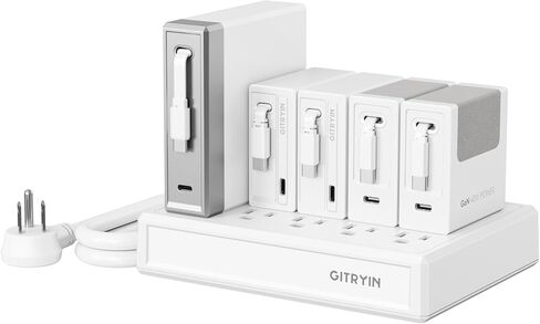 محطة شحن الكمبيوتر المحمول Gitryin، 140 وات، 2 * 65 وات، 2 * 40 وات شواحن USB C قابلة للسحب، 10 منافذ من النوع C مع شريط طاقة تبريد، محور شحن 350 وات in Kuwait