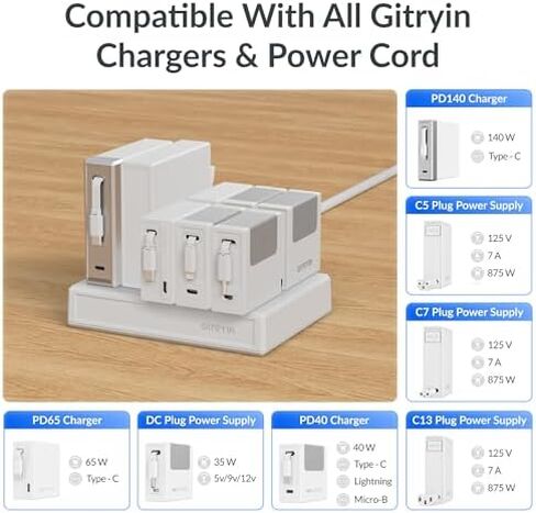محطة شحن الكمبيوتر المحمول Gitryin، 140 وات، 65 وات، 3 * 40 وات لايتنينج قابلة للسحب، شواحن USB C، 1 لايتنينج، 1 USB A، 8 منافذ من النوع C مع شريط طاقة تبريد، محور شحن 325 وات in Kuwait