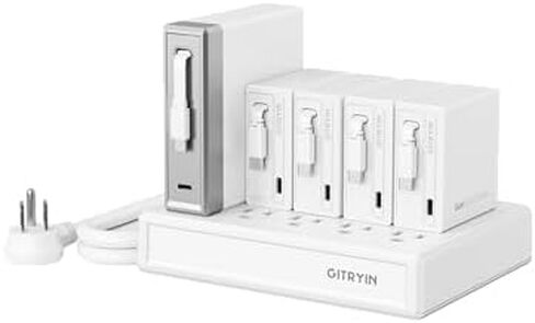 محطة شحن الكمبيوتر المحمول Gitryin، 140 وات، شواحن USB C قابلة للسحب 4 * 65 وات، 10 منافذ من النوع C مع شريط طاقة تبريد، محور شحن 400 وات in Kuwait