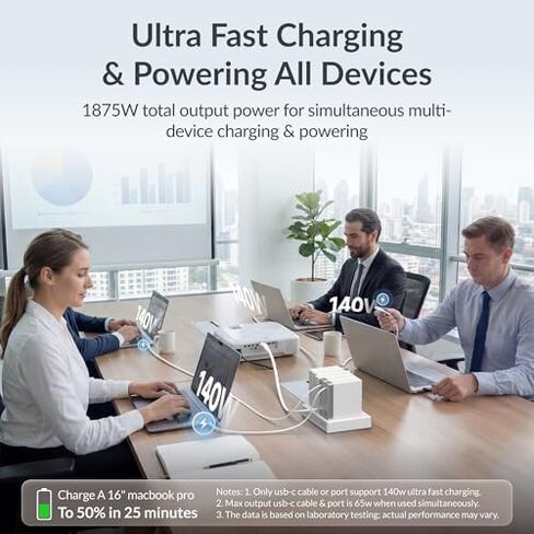 محطة شحن الكمبيوتر المحمول Gitryin، 140 وات، شواحن USB C قابلة للسحب 4 * 65 وات، 10 منافذ من النوع C مع شريط طاقة تبريد، محور شحن 400 وات in Kuwait