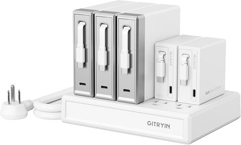 محطة شحن الكمبيوتر المحمول Gitryin، 3 * 140 وات، 2 * 65 وات شواحن USB C قابلة للسحب، 10 منافذ من النوع C مع شريط طاقة تبريد، محور شحن 550 وات in Kuwait