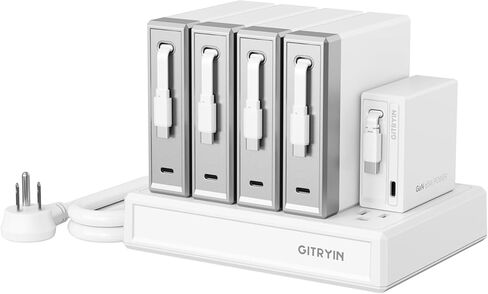 محطة شحن الكمبيوتر المحمول Gitryin، 4 * 140 واط، شواحن USB C قابلة للسحب 65 واط، 10 منافذ من النوع C مع شريط طاقة تبريد، محور شحن 625 واط in Kuwait