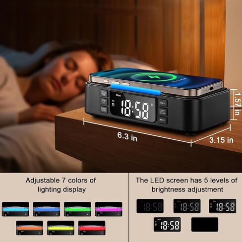 9-in-1 Wireless Charging Station with Bluetooth Speaker, Alarm Clock, FM Radio, Night Light – Compatible iPhone 17/16/15/SamsungS25/S24/Android, USB/Type-C/AUX, Phone Holder, DP-013C Black in Saudi Arabia