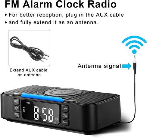 9-in-1 Wireless Charging Station with Bluetooth Speaker, Alarm Clock, FM Radio, Night Light – Compatible iPhone 17/16/15/SamsungS25/S24/Android, USB/Type-C/AUX, Phone Holder, DP-013C Black in Saudi Arabia