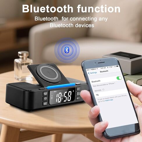 9-in-1 Wireless Charging Station with Bluetooth Speaker, Alarm Clock, FM Radio, Night Light – Compatible iPhone 17/16/15/SamsungS25/S24/Android, USB/Type-C/AUX, Phone Holder, DP-013C Black in Saudi Arabia