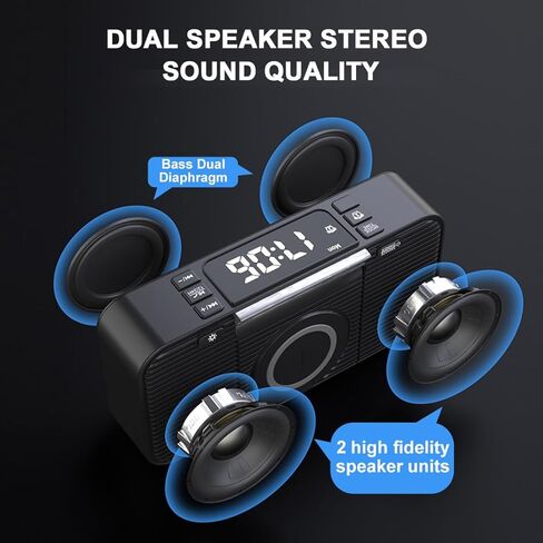 9-in-1 Wireless Charging Station with Bluetooth Speaker, Alarm Clock, FM Radio, Night Light – Compatible iPhone 17/16/15/SamsungS25/S24/Android, USB/Type-C/AUX, Phone Holder, DP-013C Black in Saudi Arabia