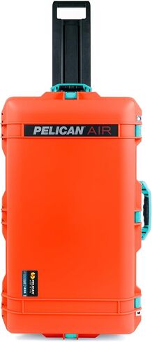 حافظة Air Pelican 1615 باللون البرتقالي مع مقابض ومزالج باللون الأزرق المخضر. تأتي فارغة ومع عجلات. in Kuwait