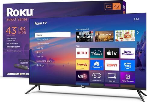 تلفزيون Roku الذكي - سلسلة مختارة مقاس 43 بوصة، تلفزيون 4K HDR - RokuTV مع جهاز تحكم عن بعد صوتي محسّن - تلفزيون LED بشاشة مسطحة مع شبكة Wi-Fi لبث الأخبار المحلية المباشرة والرياضة والترفيه العائلي in Saudi Arabia