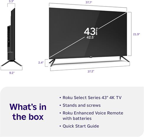 تلفزيون Roku الذكي - سلسلة مختارة مقاس 43 بوصة، تلفزيون 4K HDR - RokuTV مع جهاز تحكم عن بعد صوتي محسّن - تلفزيون LED بشاشة مسطحة مع شبكة Wi-Fi لبث الأخبار المحلية المباشرة والرياضة والترفيه العائلي in Saudi Arabia