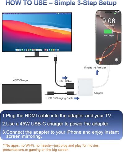 USB C to HDMI Adapter 4K@60Hz, 100W PD Fast Charging, USB 3.0 Multiport Hub – Digital AV Converter Compatible with iPhone 15/16/17, MacBook Pro/Air, iPad Pro, Galaxy, Switch, Surface, and More in Saudi Arabia