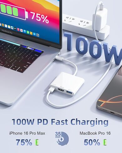 USB C to HDMI Adapter 4K@60Hz, 100W PD Fast Charging, USB 3.0 Multiport Hub – Digital AV Converter Compatible with iPhone 15/16/17, MacBook Pro/Air, iPad Pro, Galaxy, Switch, Surface, and More in Saudi Arabia