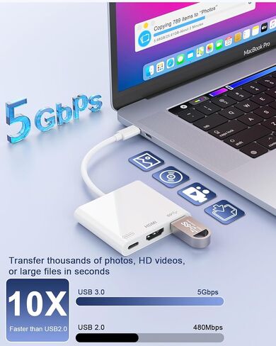 USB C to HDMI Adapter 4K@60Hz, 100W PD Fast Charging, USB 3.0 Multiport Hub – Digital AV Converter Compatible with iPhone 15/16/17, MacBook Pro/Air, iPad Pro, Galaxy, Switch, Surface, and More in Saudi Arabia