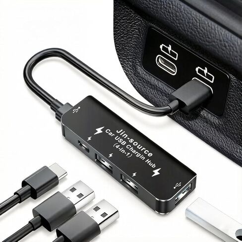 Car Accessories 4-in-1 Car USB Hub Equipped with a Data Interface and Multiple Type-C/USB-A Fast Charging interfaces，USB Hub for iPhone,iPad,Samsung Galaxy,USB Flash Drive，Android（Black） in Saudi Arabia