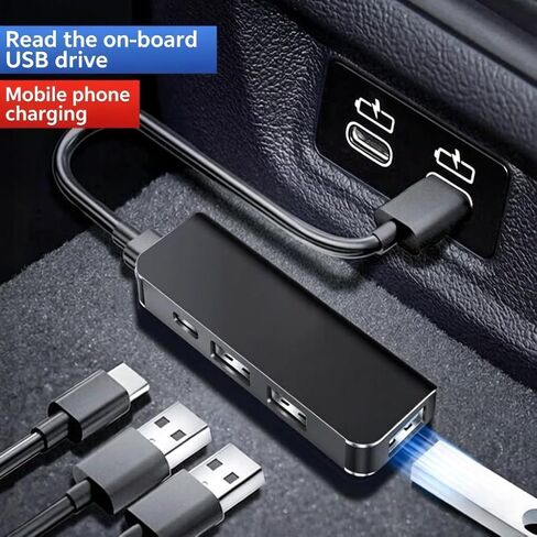 Car Accessories 4-in-1 Car USB Hub Equipped with a Data Interface and Multiple Type-C/USB-A Fast Charging interfaces，USB Hub for iPhone,iPad,Samsung Galaxy,USB Flash Drive，Android（Black） in Saudi Arabia