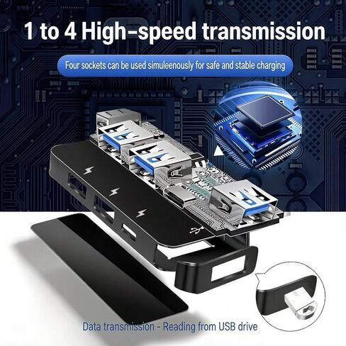 Car Accessories 4-in-1 Car USB Hub Equipped with a Data Interface and Multiple Type-C/USB-A Fast Charging interfaces，USB Hub for iPhone,iPad,Samsung Galaxy,USB Flash Drive，Android（Black） in Saudi Arabia