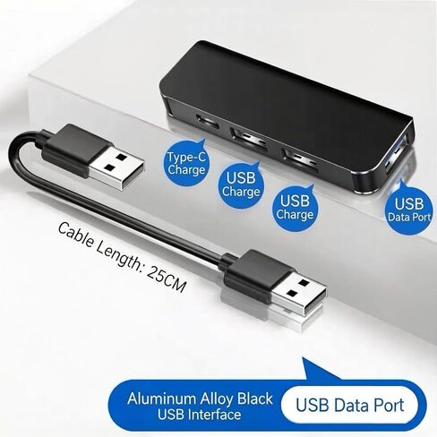 Car Accessories 4-in-1 Car USB Hub Equipped with a Data Interface and Multiple Type-C/USB-A Fast Charging interfaces，USB Hub for iPhone,iPad,Samsung Galaxy,USB Flash Drive，Android（Black） in Saudi Arabia
