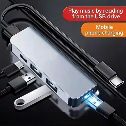 Car Accessories 4-in-1 Car USB Hub Equipped with a Data Interface and Multiple Type-C/USB-A Fast Charging interfaces，USB Hub for iPhone,iPad,Samsung Galaxy,USB Flash Drive，Android（Black） in Saudi Arabia