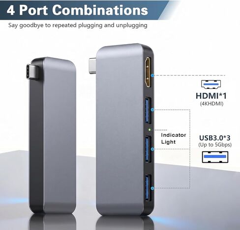 موزع USB C لجهاز MacBook Neo Pro Air، قاعدة تثبيت 4 في 1 لجهاز Mac مع محول HDMI 4K، 3 منافذ بيانات USB A بسرعة 5 جيجابت في الثانية لجهاز MacBookPro 13 بوصة، Air M4/M5، والمزيد، موسع من النوع c لأجهزة الكمبيوتر المحمول المكتبية والاجتماعات والسفر والمنزل in Kuwait