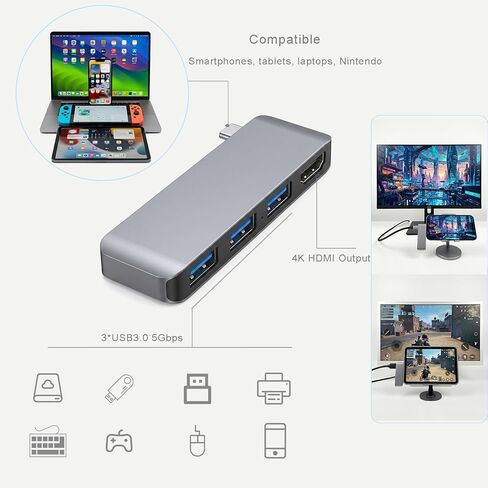 موزع USB C لجهاز MacBook Neo Pro Air، قاعدة تثبيت 4 في 1 لجهاز Mac مع محول HDMI 4K، 3 منافذ بيانات USB A بسرعة 5 جيجابت في الثانية لجهاز MacBookPro 13 بوصة، Air M4/M5، والمزيد، موسع من النوع c لأجهزة الكمبيوتر المحمول المكتبية والاجتماعات والسفر والمنزل in Kuwait