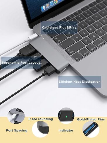 موزع USB C لجهاز MacBook Neo Pro Air، قاعدة تثبيت 4 في 1 لجهاز Mac مع محول HDMI 4K، 3 منافذ بيانات USB A بسرعة 5 جيجابت في الثانية لجهاز MacBookPro 13 بوصة، Air M4/M5، والمزيد، موسع من النوع c لأجهزة الكمبيوتر المحمول المكتبية والاجتماعات والسفر والمنزل in Kuwait
