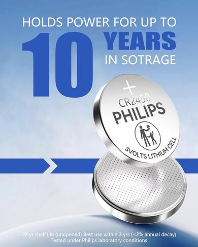 Philips CR2450 3V Lithium Button Cell Battery 20 Pack, 10 Year Shelf Life, Leak Proof, Child Resistant Packaging Works with Key Fob, Smart Lock & Home Electronics in Saudi Arabia