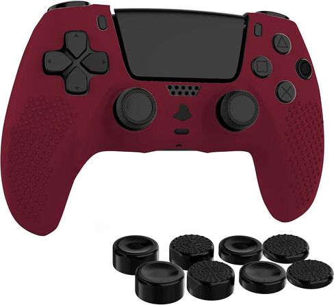 MyGadget Silicone Case Compatible with PS5 Controller - with 8 Thumbsticks [2 x Pairs High | 2 x Pairs Deep] - Playstation 5 Dualsense Wireless Skin in Wine Red in Saudi Arabia