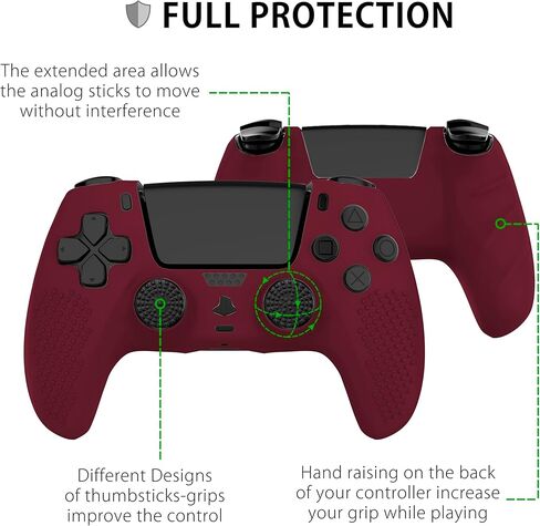 MyGadget Silicone Case Compatible with PS5 Controller - with 8 Thumbsticks [2 x Pairs High | 2 x Pairs Deep] - Playstation 5 Dualsense Wireless Skin in Wine Red in Saudi Arabia
