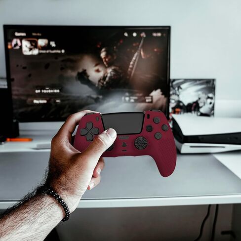 MyGadget Silicone Case Compatible with PS5 Controller - with 8 Thumbsticks [2 x Pairs High | 2 x Pairs Deep] - Playstation 5 Dualsense Wireless Skin in Wine Red in Saudi Arabia