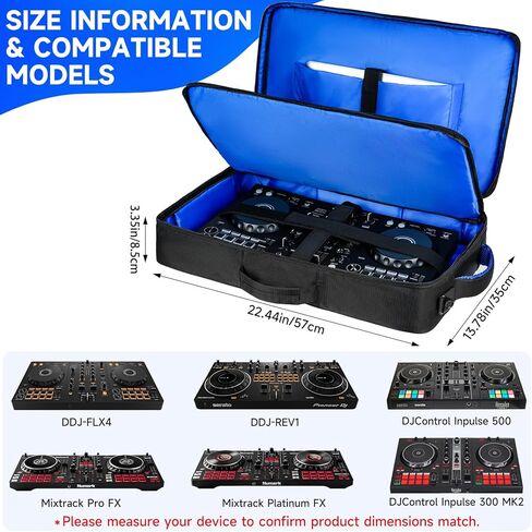 حقيبة تحكم DJ متوافقة مع DDJ-FLX4/REV1، Mixtrack Pro FX، Inpulse 500، حقيبة ظهر DJ مبطنة مع جيوب متعددة للميكروفون، كمبيوتر محمول 16 بوصة، مثالية لمنتجي DJ والموسيقى in Kuwait