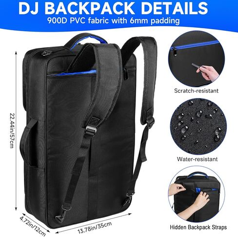 حقيبة تحكم DJ متوافقة مع DDJ-FLX4/REV1، Mixtrack Pro FX، Inpulse 500، حقيبة ظهر DJ مبطنة مع جيوب متعددة للميكروفون، كمبيوتر محمول 16 بوصة، مثالية لمنتجي DJ والموسيقى in Kuwait