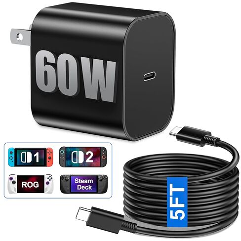 شاحن سويتش 2 - محول طاقة تيار متردد بقدرة 60 وات لجهاز نينتندو سويتش/OLED/Lite & Steam Deck/OLED، كابل USB-C، جودة أصلية، يدعم وضع التلفزيون 4K، شاحن سريع PD3.0 لمحول PS 4، Galaxy in Kuwait