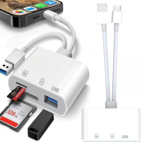 2 حزمة USB C قارئ بطاقة SD لأجهزة iPhone/iPad، قارئ بطاقة SD، فتحة بطاقة مزدوجة USB 2.0 قارئ بطاقة الذاكرة يدعم SD/TF بطاقة Trail Camera Viewer SD بطاقة محول قارئ بطاقات Micro SD المحمول in Kuwait