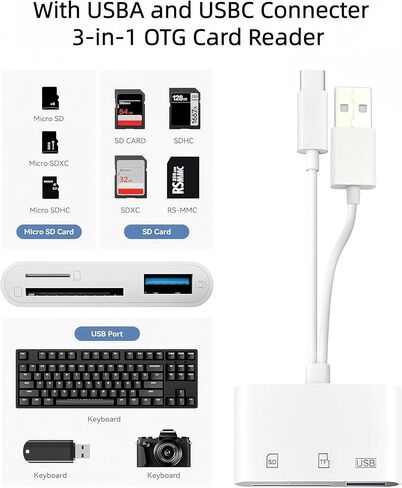 2 حزمة USB C قارئ بطاقة SD لأجهزة iPhone/iPad، قارئ بطاقة SD، فتحة بطاقة مزدوجة USB 2.0 قارئ بطاقة الذاكرة يدعم SD/TF بطاقة Trail Camera Viewer SD بطاقة محول قارئ بطاقات Micro SD المحمول in Kuwait