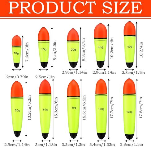 Outus 10 Pcs EVA Sea Bass Fishing Floats Set (10g-120g) Fishing Floats Slip Bobbers, EVA Slider Bobbers, Freshwater Saltwater in Saudi Arabia