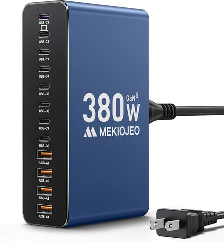 MEKIOJEO 12 منفذًا من سبائك الألومنيوم 380 وات محطة شحن سريعة USB C شاحن كتلة 65 وات شاحن كمبيوتر محمول GaN لأجهزة MacBook Pro/Air/iPad Pro/iPhone (أرجواني) in Saudi Arabia