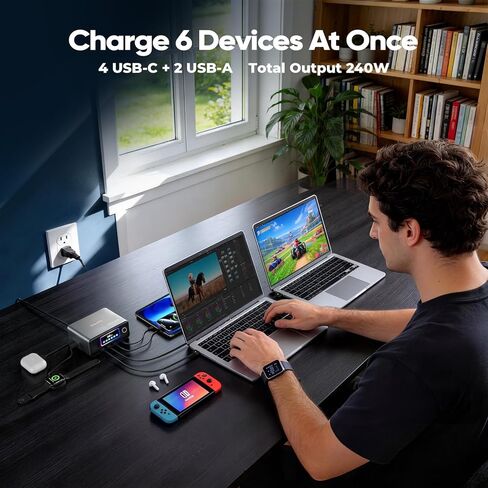 Charging Station, 240W Gan Multi Port USB-C Charging Station with PD 140W, Desktop Charger with 2.26" Display for All MacBook Pro/Air, Dell XPS, iPad, iPhone 17/16, Galaxy S26/S25, Pixel 10 etc in Saudi Arabia