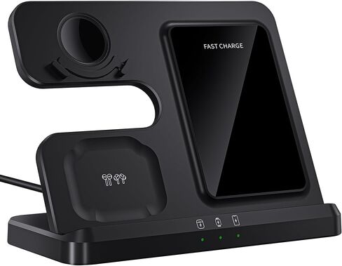 Wireless Charger for Samsung, 3 in 1 Charging Station for Galaxy S25/S24/S23, Watch 8/7/6, Galaxy Buds 3/2/Pro,No Adapter (Black) in Kuwait
